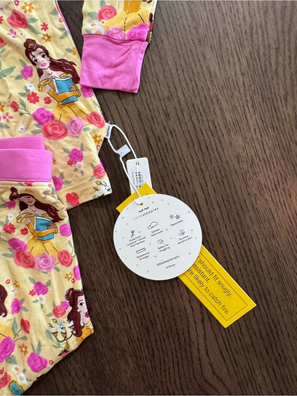 NWT 2T Little Sleepies Yellow & Pink Beauty and the Beast Floral Pajama Set